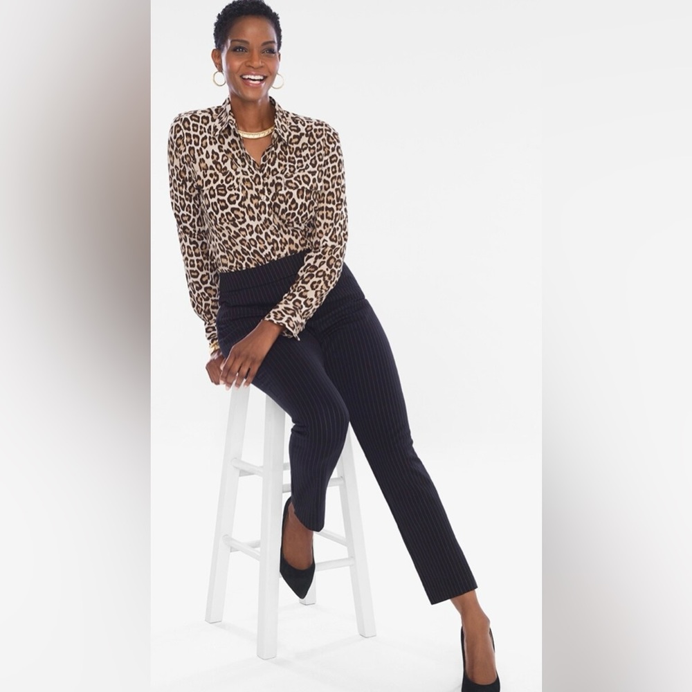 Chico’s Silky Soft Long Sleeve Leopard-Print Shirt, Size 8/10